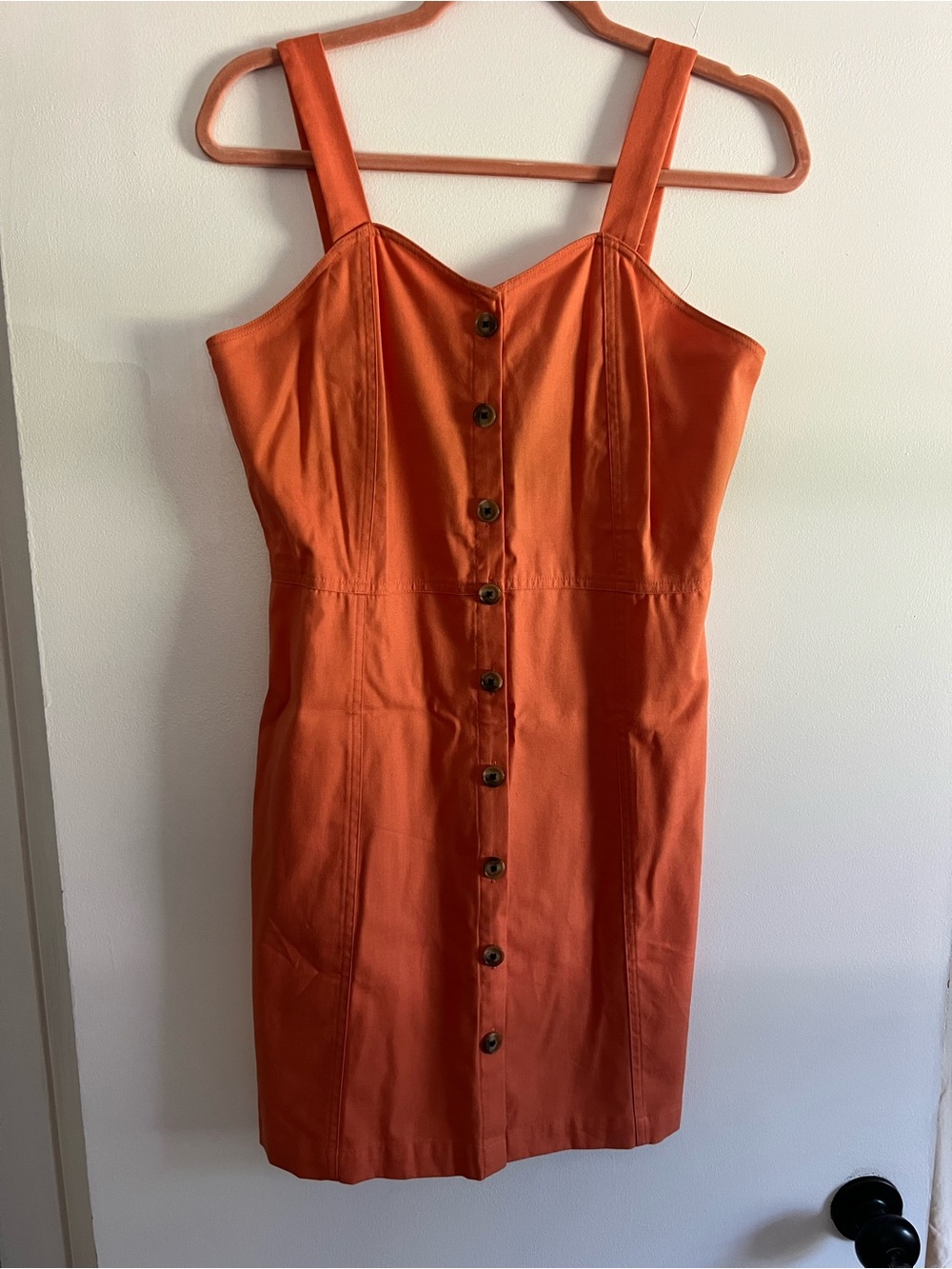 Loft Women’s Sleeveless Button-Front Orange Cotton Blend Dress